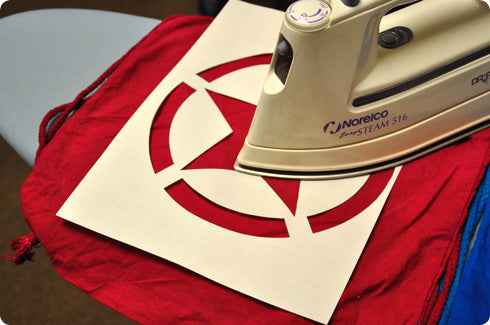 Superhero Freezer Paper Stenciled Drawstring Backpacks