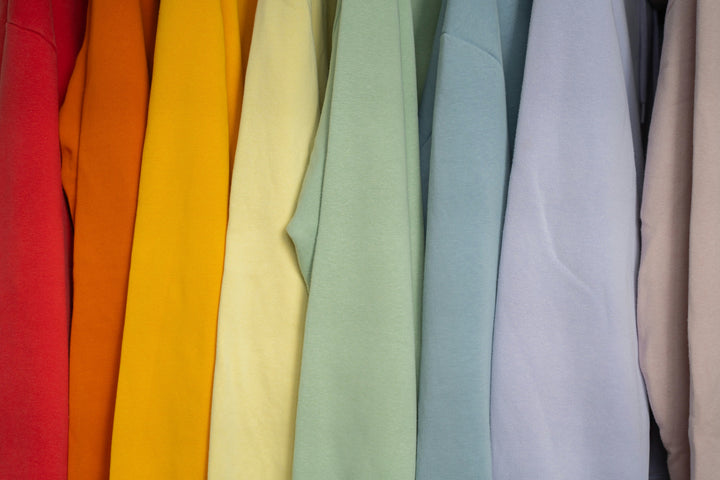 Multi-colored fabrics on hangers