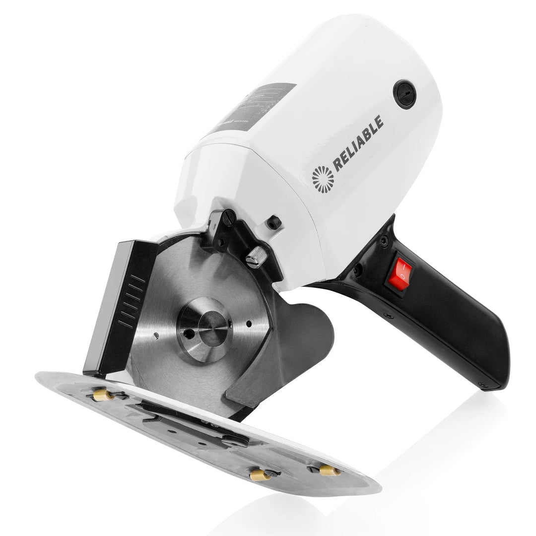 bottom view of white electric Octaknife cloth cutter with 'Reliable' branding on a white background.