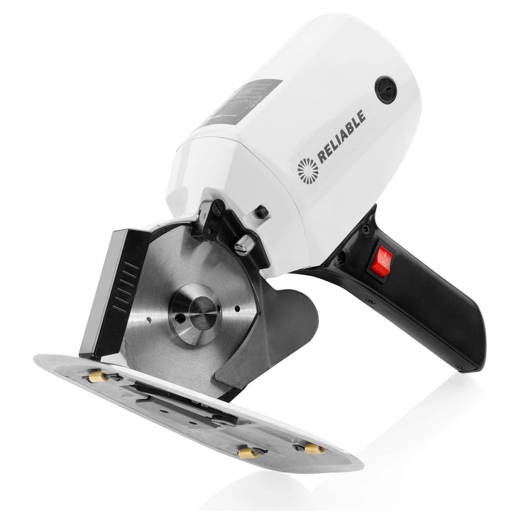 bottom view of white electric Octaknife cloth cutter with 'Reliable' branding on a white background.