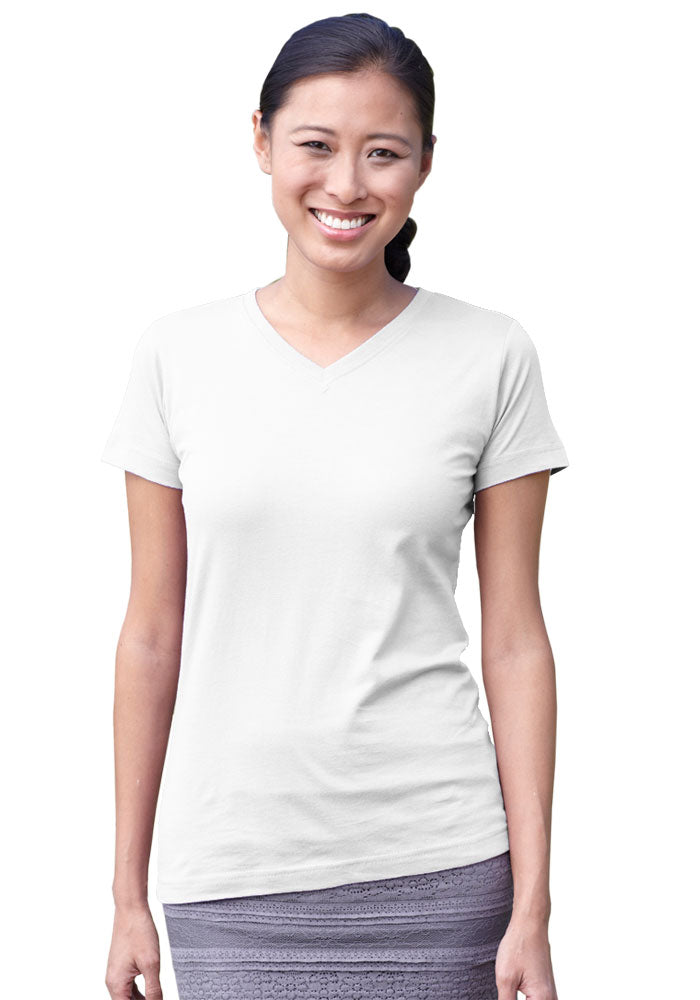 Ladies Fine Jersey Longer Length V-Neck T-Shirt