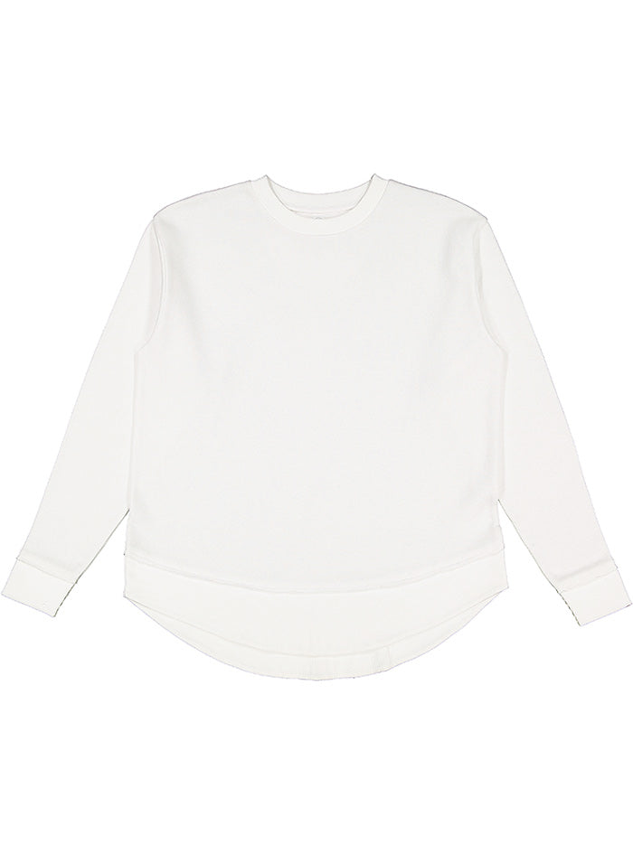 Relaxed, modern fit white long-sleeve shirt on a white background