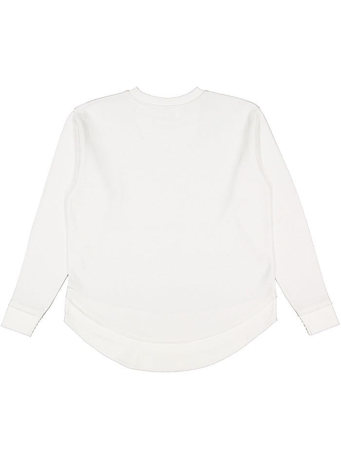 Back view of a relaxed-fit white long-sleeve shirt on a white background