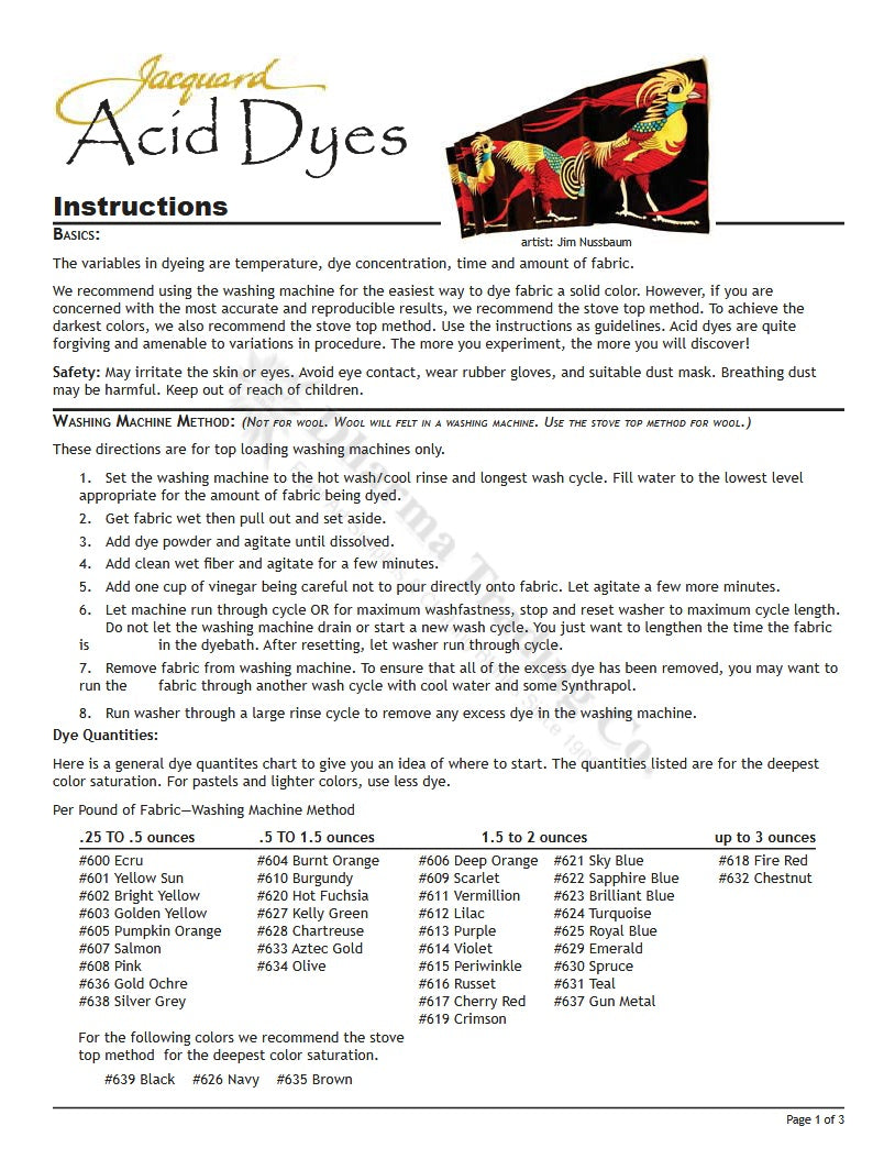 Jacquard Acid Dye Instructions: Page 1 of 3