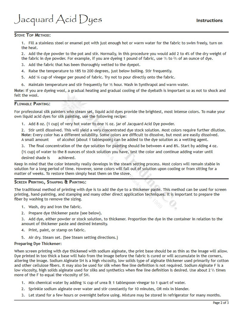 Jacquard Acid Dye Instructions: Page 2 of 3