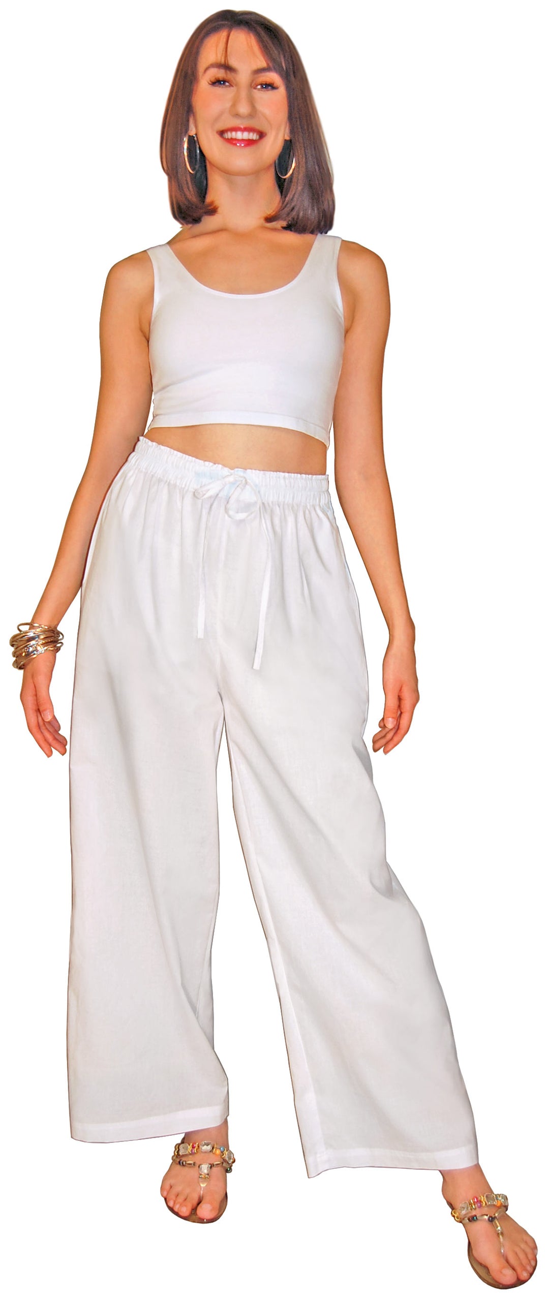 Cotton Drawstring Pants w/ Elastic Waist