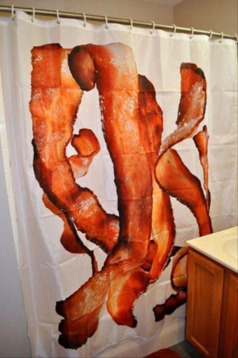 BACON! One delicious way to decorate your shower curtain!
