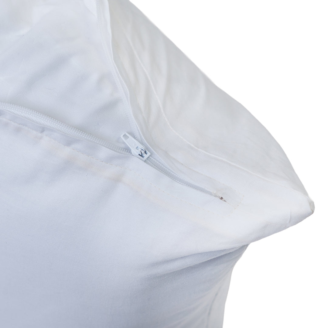 Closeup of the Zipper on a White Cotton Sheeting Throw Pillow Cover