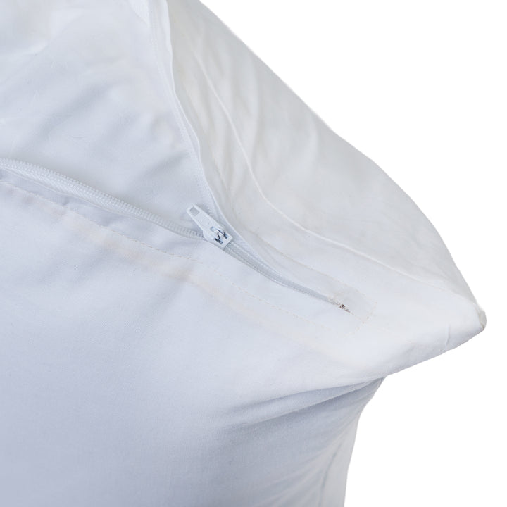 Closeup of the Zipper on a White Cotton Sheeting Throw Pillow Cover