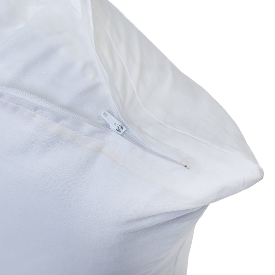 Closeup of the Zipper on a White Cotton Sheeting Throw Pillow Cover
