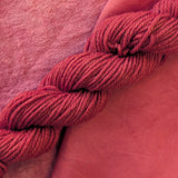 Madder - Rubia tinctorum Dyed examples were done at 50% OWG. We used our Silk Hankies (#SH), our Cotton Bubble Gauze (#CG2-50"), and our Single Sock HT Mini Skeins (#YARN104)