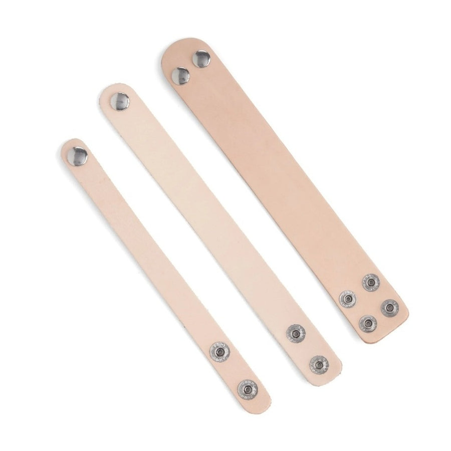 Adjustable Leather Wristbands in sizes Small, Medium, and Large
