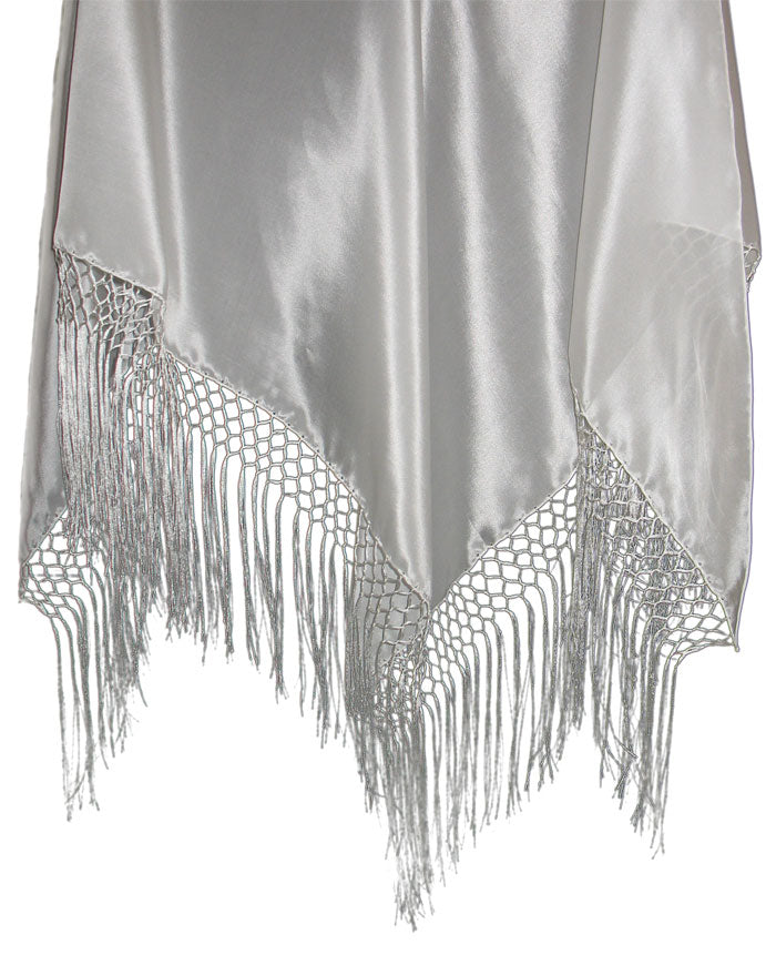 Flat Crepe 8mm Triangular Fringed Shawl