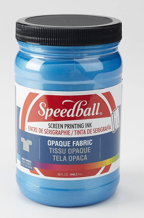 Speedball opaque fabric screenprinting ink 32 oz. (1 quart) jar in blue, on a white background.