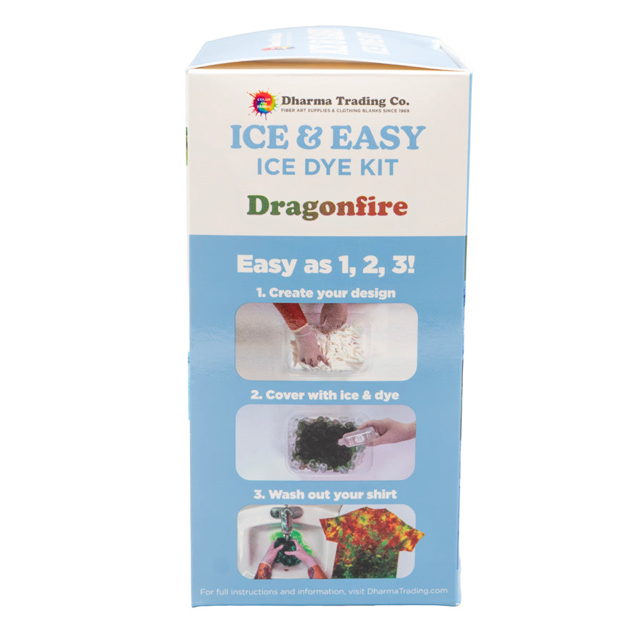 Ice & Easy Ice Dye Kit packaging side view with 3-step instructions and branding on a white background