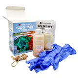 Ice & Easy Ice Dye Kit with packaging,intruction sheet, 2 bottles, nitrile gloves, and rubber bands on a white background