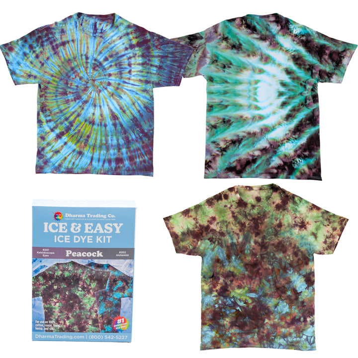 Ice Dye Kit in Peacock with ice-dyed t-shirt examples