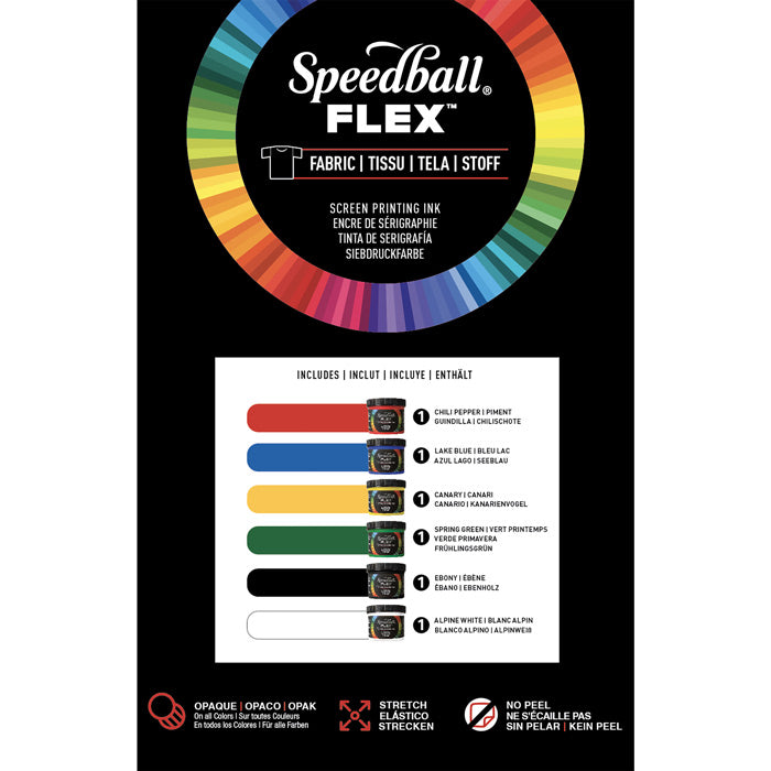 Speedball Flex Fabric Screen Printing Ink packaging.