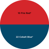 Dharma Trading Fiber Reactive Procion Dye Americana themed color wheel with red and blue sections labeled #10 Fire Red* and #22 Cobalt Blue*.