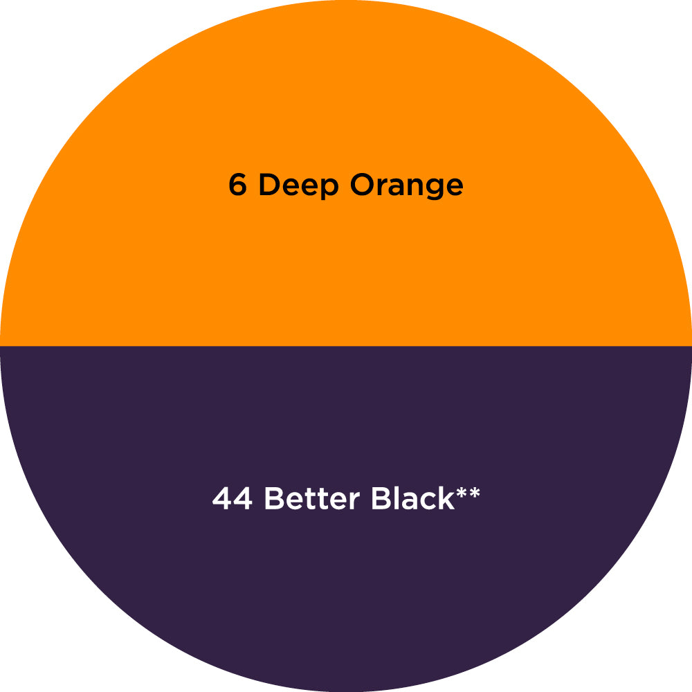 Dharma Trading Fiber Reactive Procion Dye Small Halloween #1 themed color wheel with colors labeled #6 Deep Orange and #44 Better Black**
