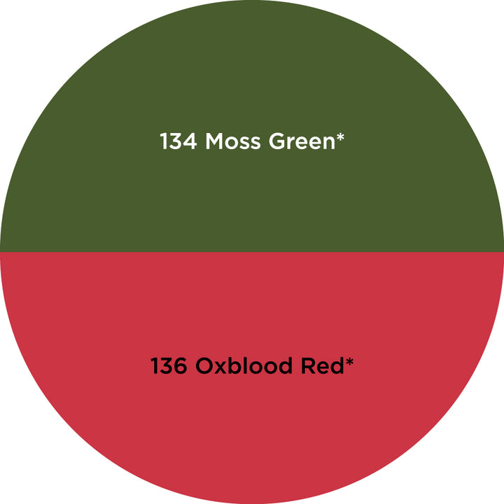 Dharma Trading Fiber Reactive Procion Dye Small Halloween #3 themed color wheel with colors labeled #134 Moss Green* and #136 Oxblood Red
 on a white background.
