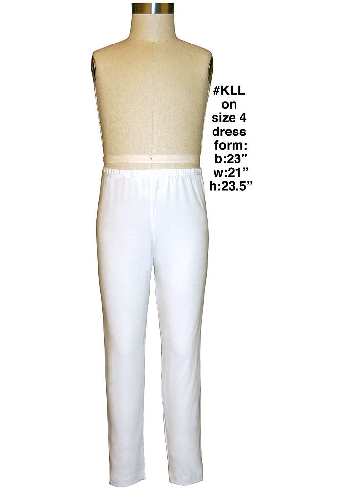 White long cotton/spandex ankle-length leggings on a mannequin on a white background.