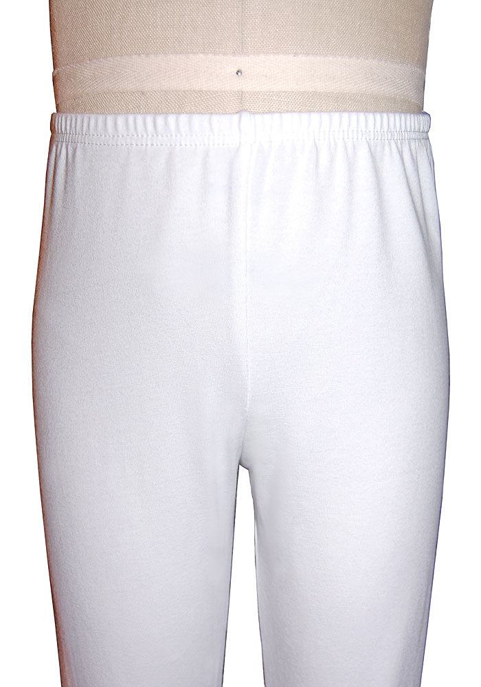 White long cotton/spandex ankle-length leggings on a mannequin on a white background.