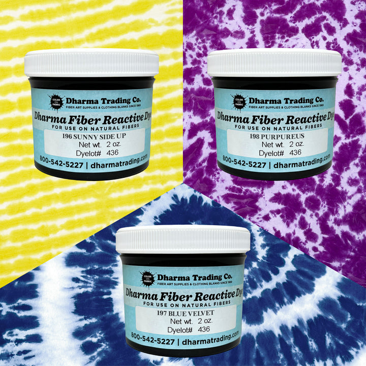 3 NEW PURE Fiber Reactive Dye colors: 196 Sunny Side Up, 197 Blue Velvet, & 198 Purpureus