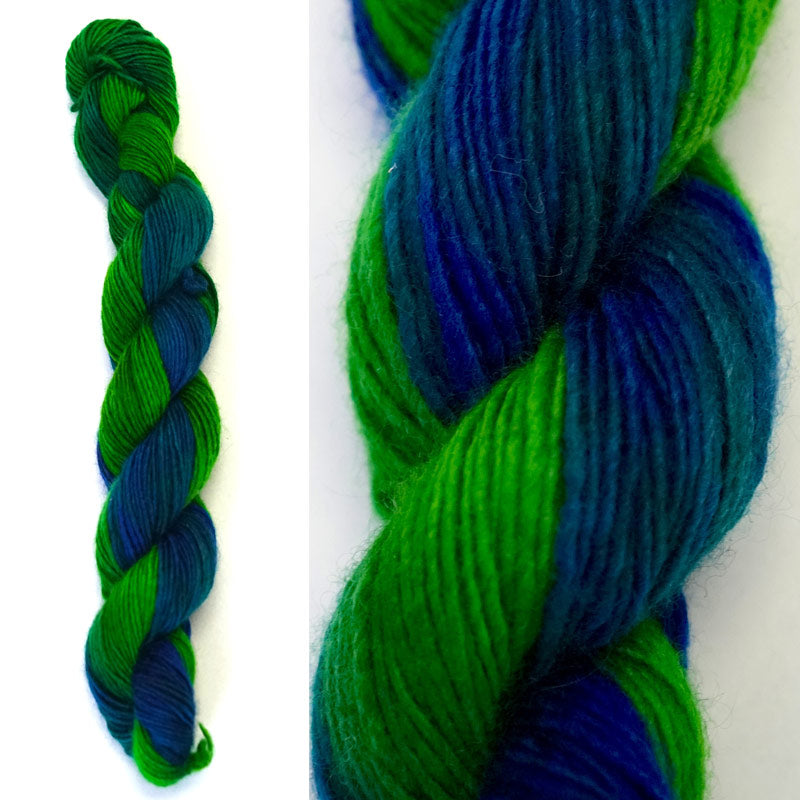 Dyed example dyed with Dharma Acid Dye (DAD) #'s 479 Radioactive, 471 Sour Apple, 424 True Turquoise, 404 Sapphire Blue