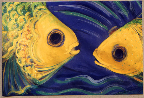 Hand painted fish tile by Pam Marwede